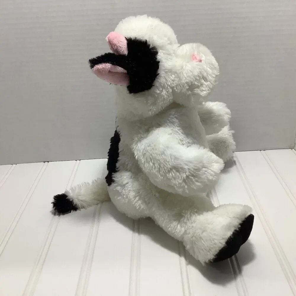 KellyToy Cow Hand Puppet 9” Plush White with Black Ears, story time
